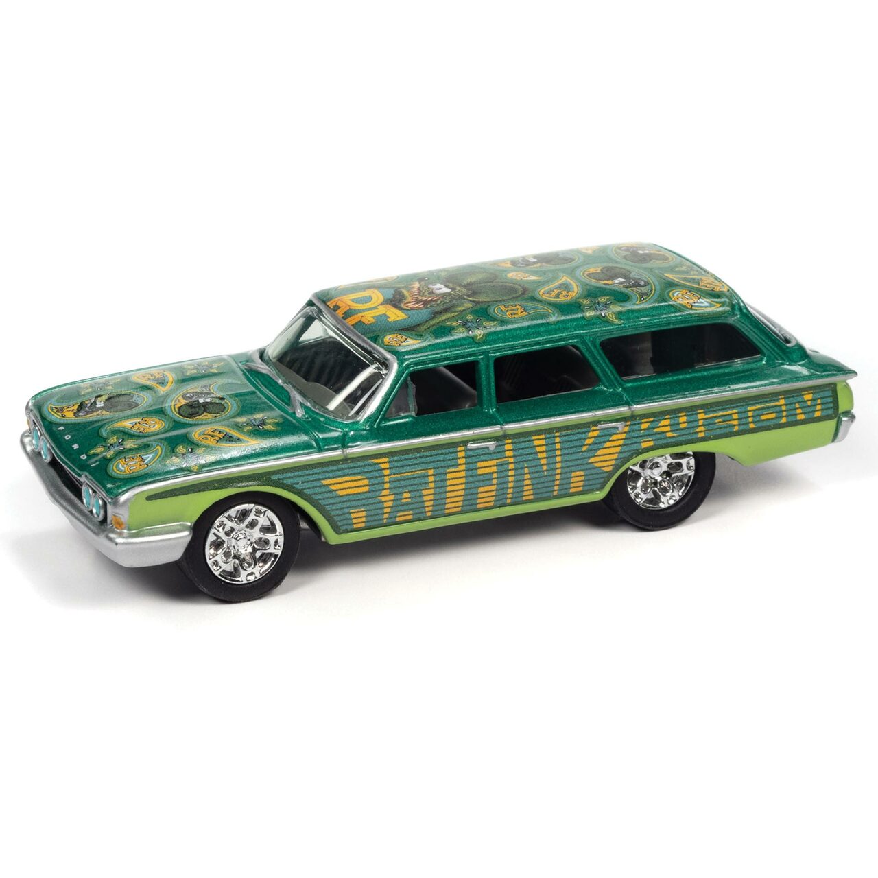 1960 Ford Rat Fink Country Squire (Green + Teal) -1:64 Scale Diecast Replica Model
